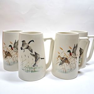 HYALYN Pottery Mugs Game Birds Canadian Geese Mallard Ducks Beer Steins Vintage